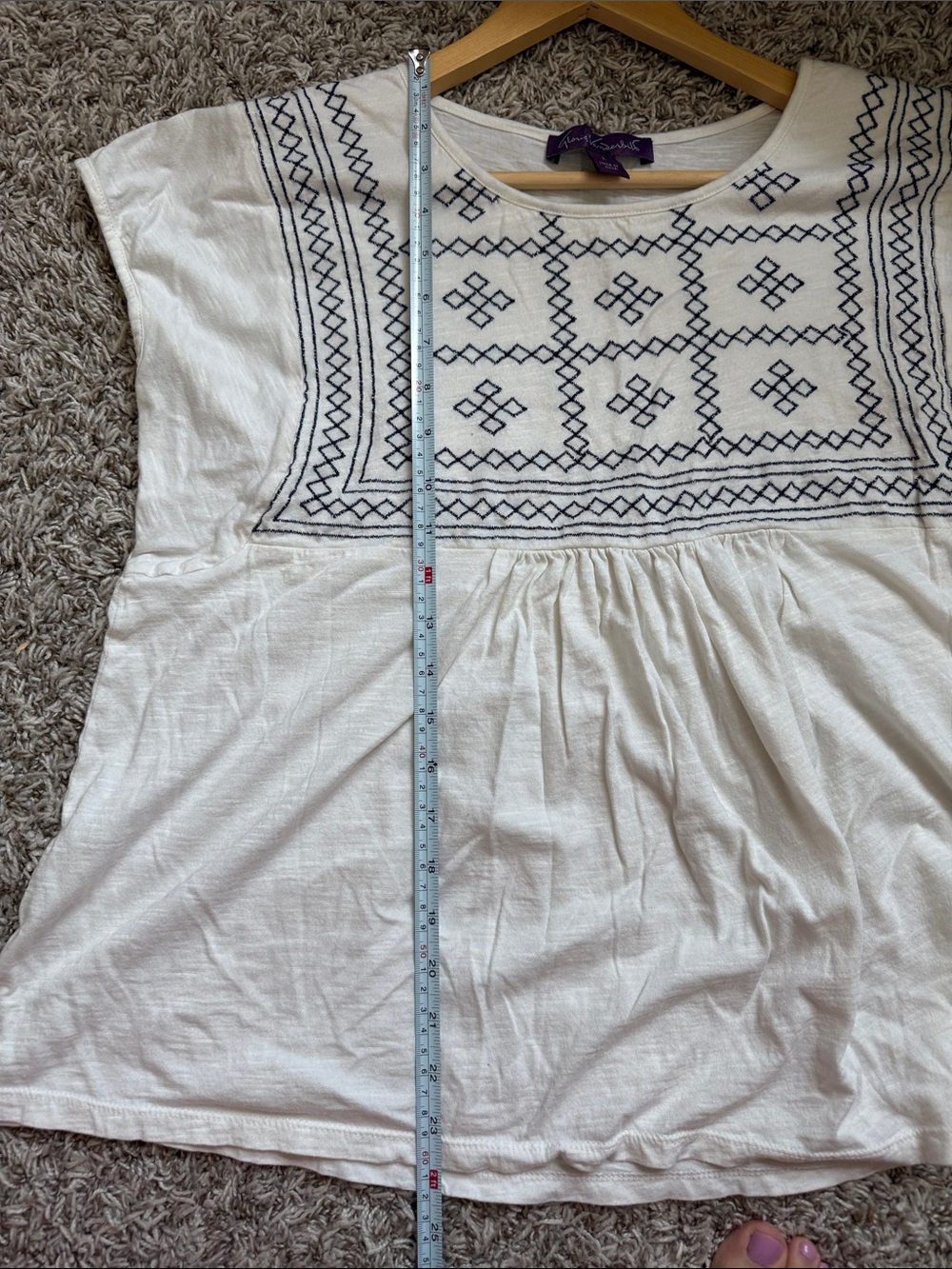 Gloria Vanderbilt Peasant Tunic Top Embroidered Blue White size Womens Large - Picture 10 of 11